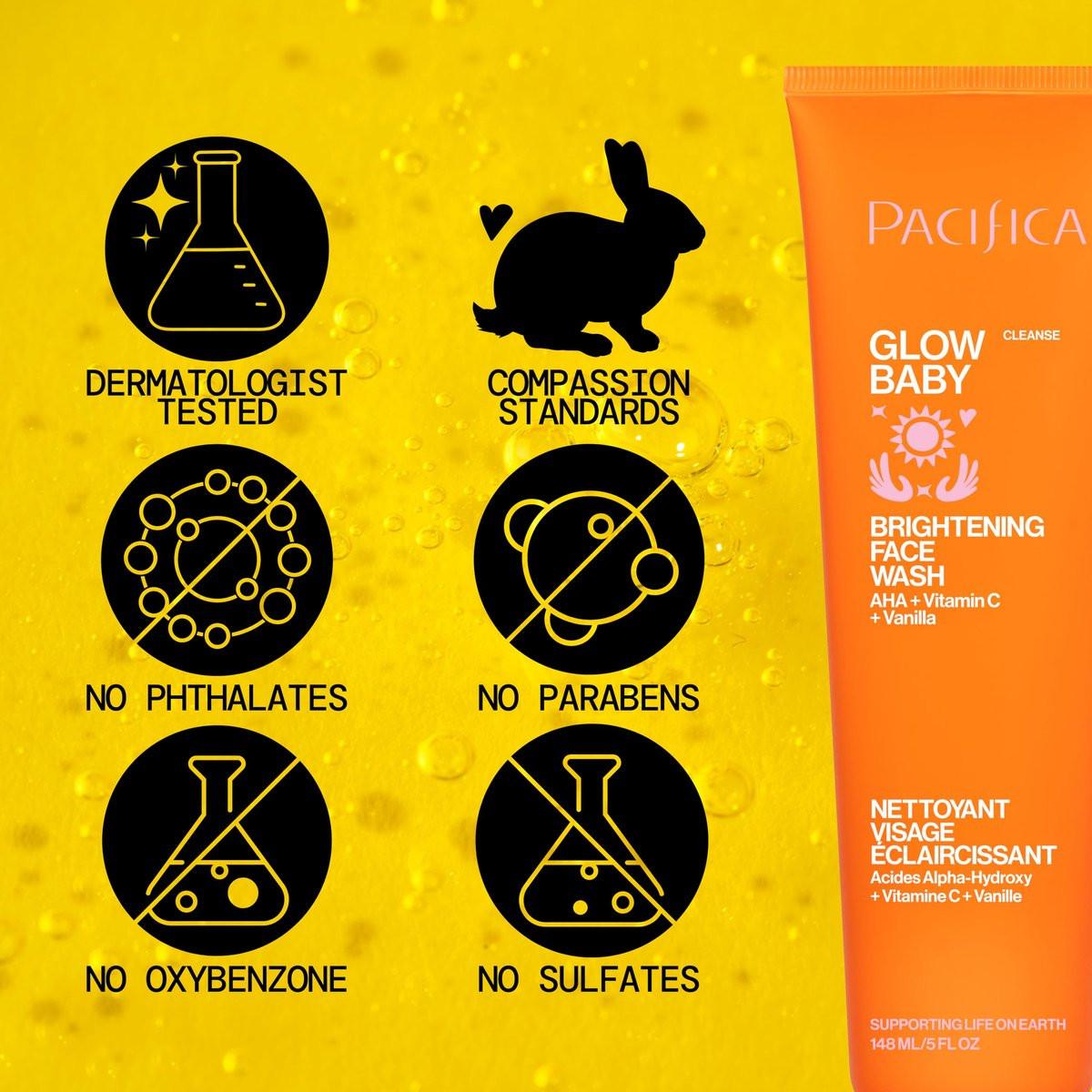 Pacifica Beauty Glow Baby VitaGlow Gesichtslotion und aufhellender Gesichtsreiniger Set, Vitamin C und E, AHA, Peeling, Reiniger, Feuchtigkeitsspender, Vegan, 50 ml und 150 ml (2er Set)