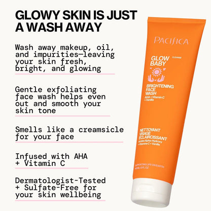 Pacifica Beauty Glow Baby VitaGlow Gesichtslotion und aufhellender Gesichtsreiniger Set, Vitamin C und E, AHA, Peeling, Reiniger, Feuchtigkeitsspender, Vegan, 50 ml und 150 ml (2er Set)