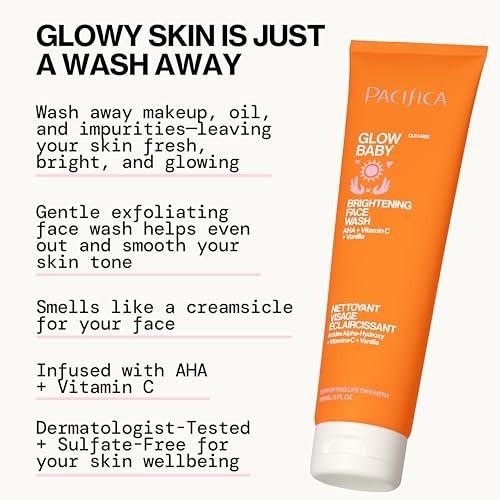 Pacifica Beauty Glow Baby VitaGlow Gesichtslotion und aufhellender Gesichtsreiniger Set, Vitamin C und E, AHA, Peeling, Reiniger, Feuchtigkeitsspender, Vegan, 50 ml und 150 ml (2er Set)