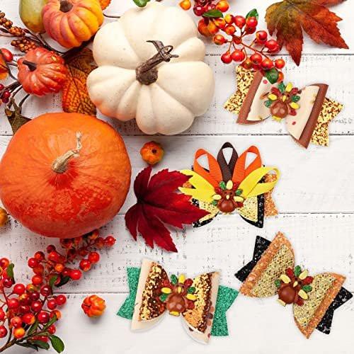 Whaline Große Thanksgiving-Haarschleifenspangen 5er-Pack Glitzer-Truthahn-Haarschleife Haarklammern für Mädchen, Kleinkinder, Teenager Herbst Party-Frisur-Accessoires