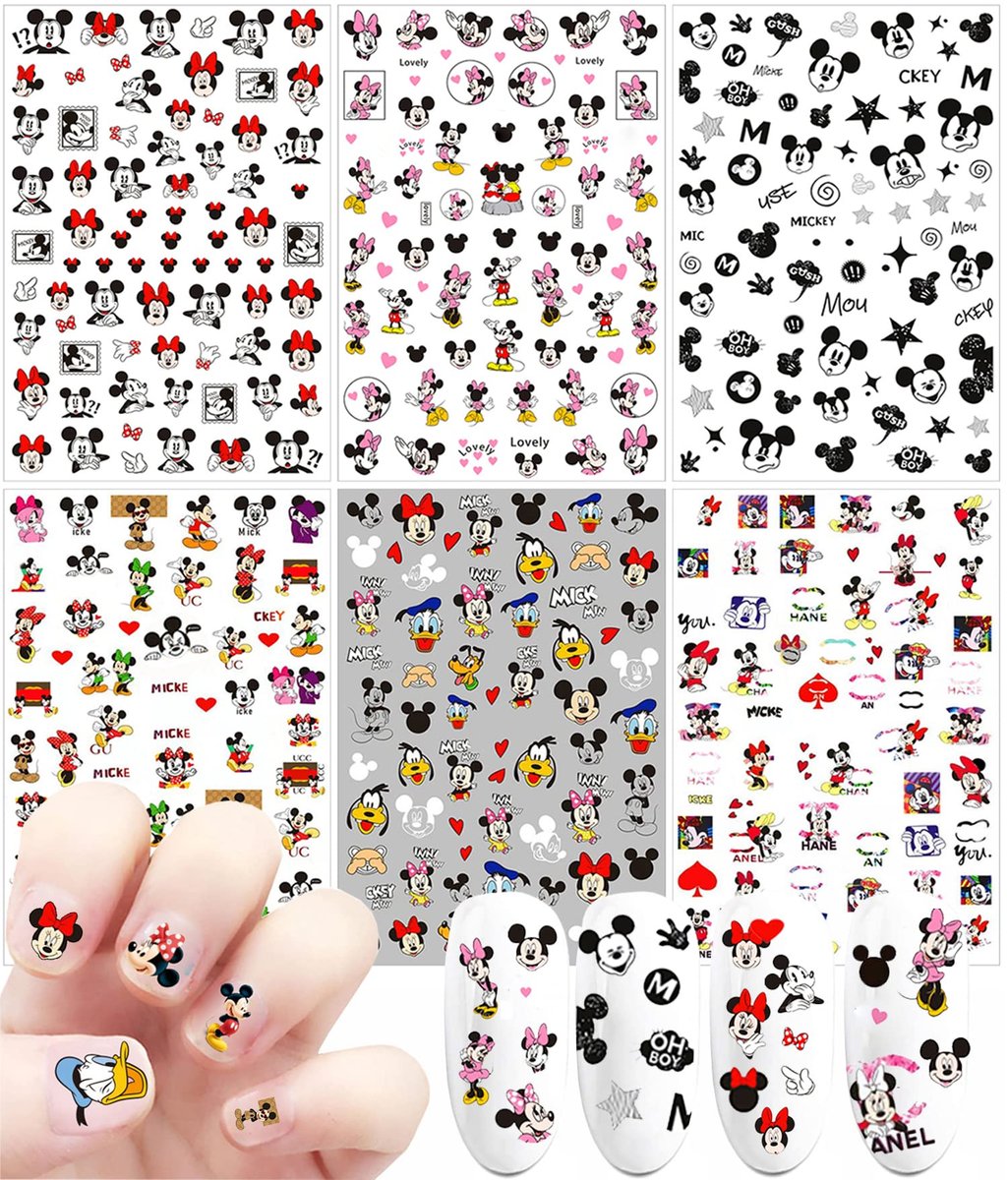 Cartoon Nail Art Aufkleber 3D Nagelaufkleber - 6 Blatt Niedliche Nageldesign Sticker für Frauen DIY Maniküre