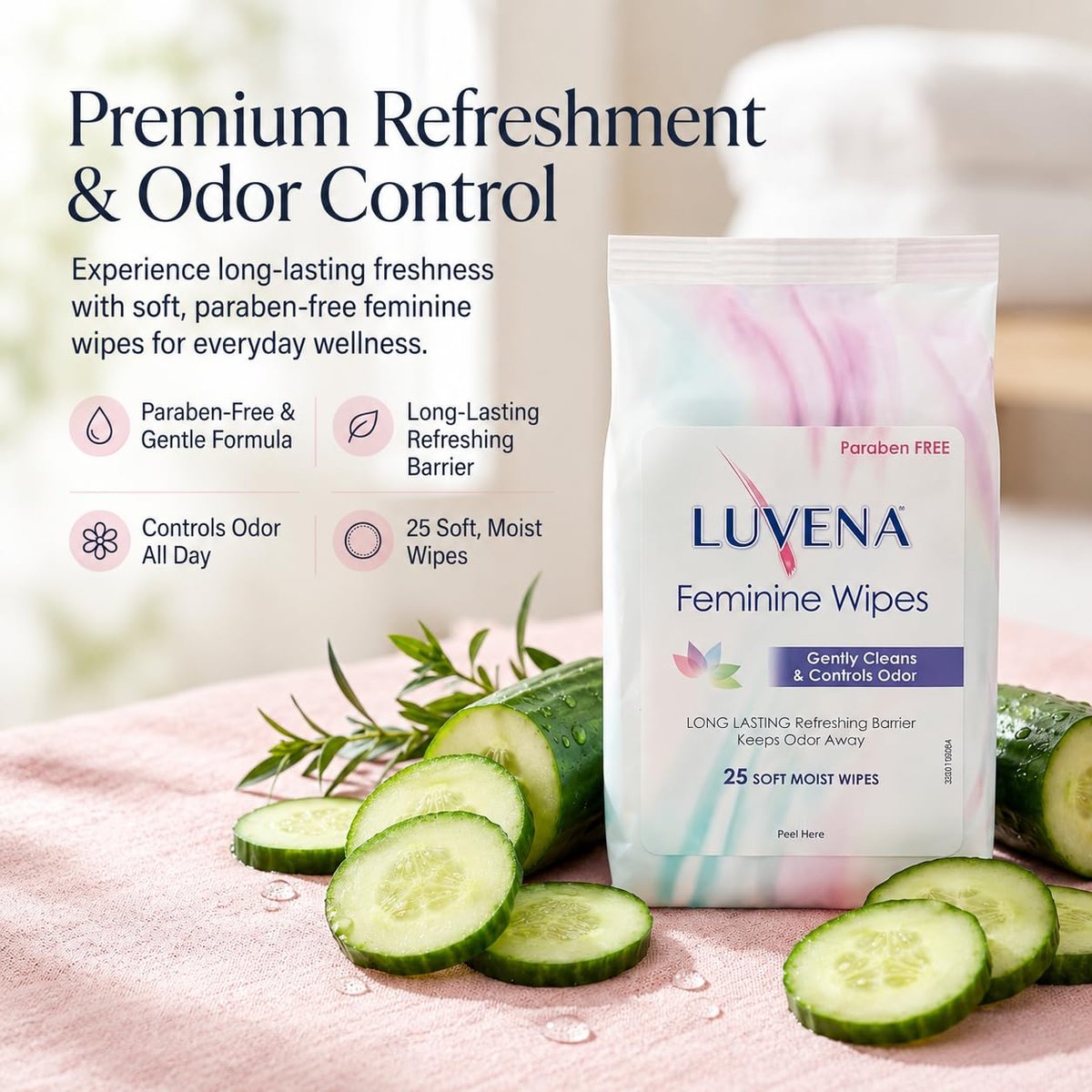 Luvena Feminine Feuchttücher für Frauen – mit Hamamelis, pH-hautneutral, für die Intim- und Wochenbettpflege, 25 Tücher, 1 Packung