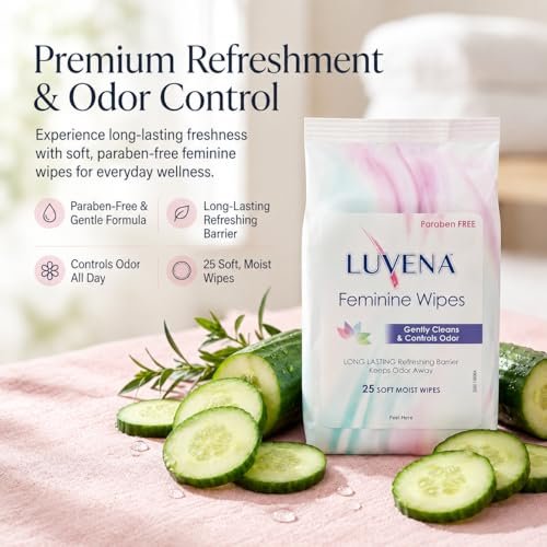 Luvena Feminine Feuchttücher für Frauen – mit Hamamelis, pH-hautneutral, für die Intim- und Wochenbettpflege, 25 Tücher, 1 Packung