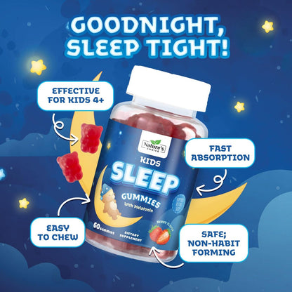 Nature's Choice Melatonin Gummis für Kinder – 2 mg Melatonin pro Portion – Natürlicher Beerengeschmack – 60 Gummis – Nicht-GVO, Vegan