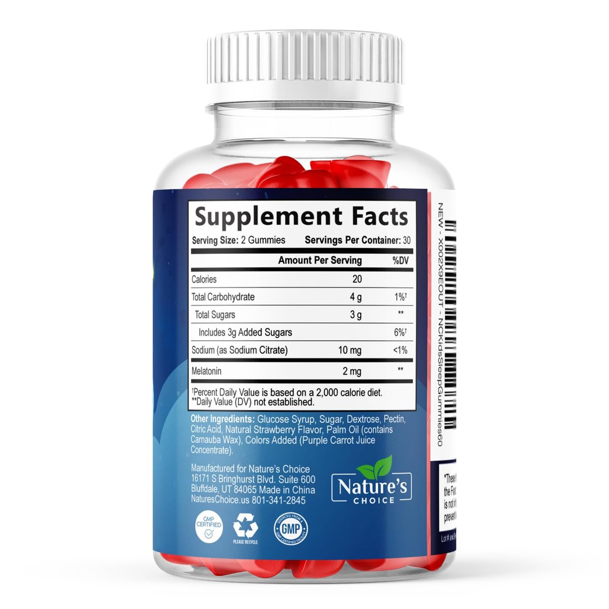 Nature's Choice Melatonin Gummis für Kinder – 2 mg Melatonin pro Portion – Natürlicher Beerengeschmack – 60 Gummis – Nicht-GVO, Vegan