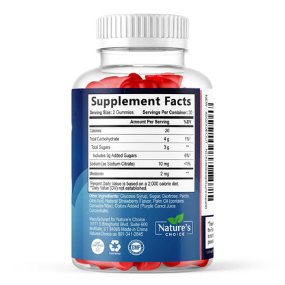 Nature's Choice Melatonin Gummis für Kinder – 2 mg Melatonin pro Portion – Natürlicher Beerengeschmack – 60 Gummis – Nicht-GVO, Vegan