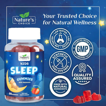 Nature's Choice Melatonin Gummis für Kinder – 2 mg Melatonin pro Portion – Natürlicher Beerengeschmack – 60 Gummis – Nicht-GVO, Vegan