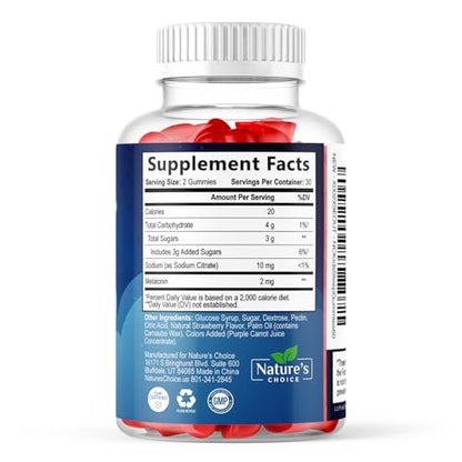 Nature's Choice Melatonin Gummis für Kinder – 2 mg Melatonin pro Portion – Natürlicher Beerengeschmack – 60 Gummis – Nicht-GVO, Vegan