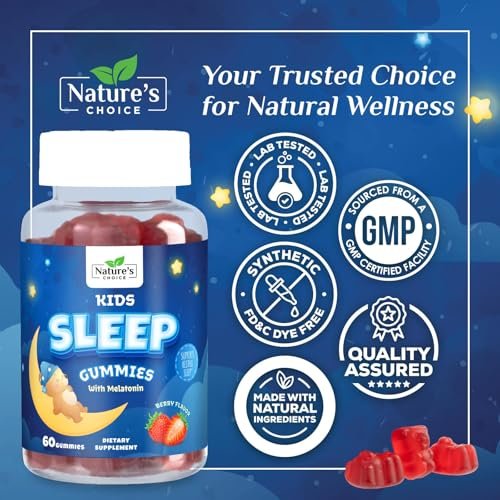 Nature's Choice Melatonin Gummis für Kinder – 2 mg Melatonin pro Portion – Natürlicher Beerengeschmack – 60 Gummis – Nicht-GVO, Vegan