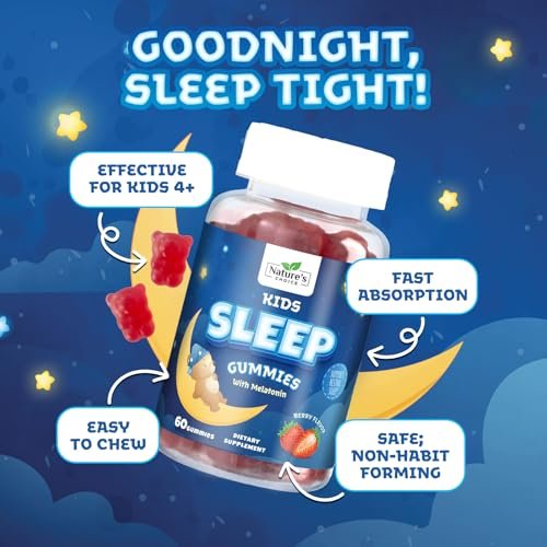 Nature's Choice Melatonin Gummis für Kinder – 2 mg Melatonin pro Portion – Natürlicher Beerengeschmack – 60 Gummis – Nicht-GVO, Vegan