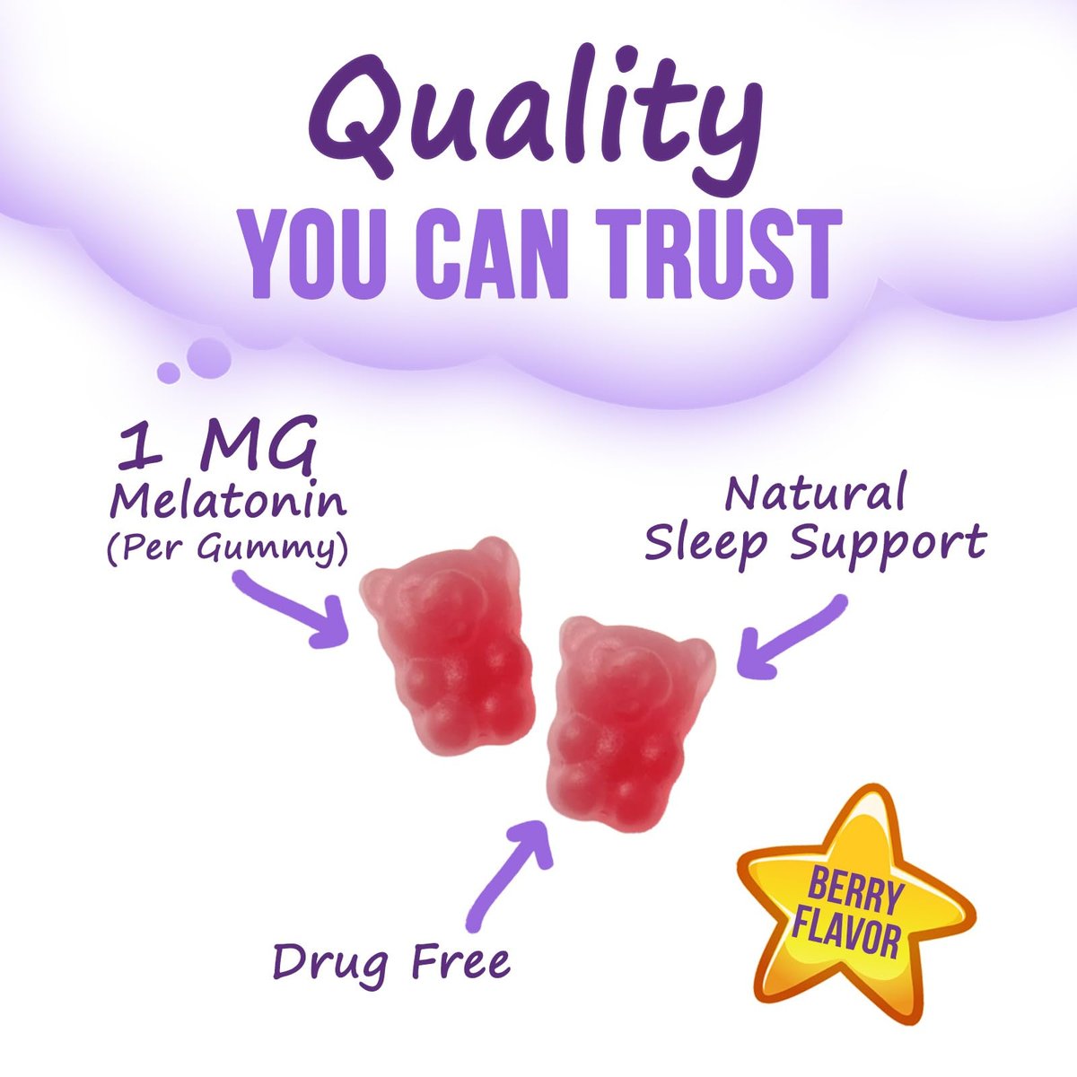 Nature's Nutrition Kinder Melatonin Gummis - 2mg Melatonin pro Portion - Vegane, Nicht-GVO Gummibärchen für erholsamen Schlaf, natürlicher Beerengeschmack - 60 Stück
