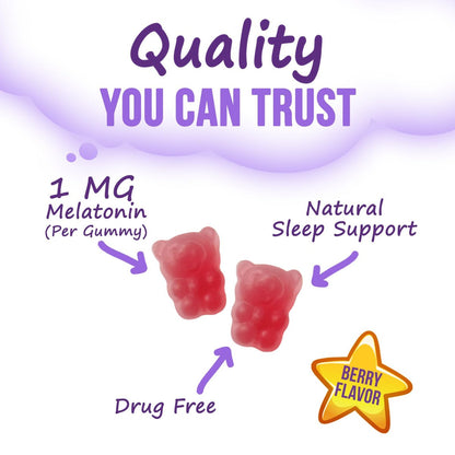Nature's Nutrition Kinder Melatonin Gummis - 2mg Melatonin pro Portion - Vegane, Nicht-GVO Gummibärchen für erholsamen Schlaf, natürlicher Beerengeschmack - 60 Stück