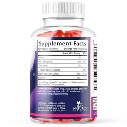Nature's Nutrition Kinder Melatonin Gummis - 2mg Melatonin pro Portion - Vegane, Nicht-GVO Gummibärchen für erholsamen Schlaf, natürlicher Beerengeschmack - 60 Stück