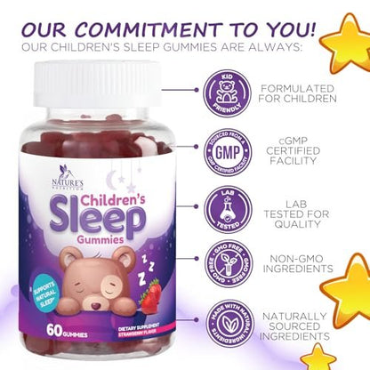 Nature's Nutrition Kinder Melatonin Gummis - 2mg Melatonin pro Portion - Vegane, Nicht-GVO Gummibärchen für erholsamen Schlaf, natürlicher Beerengeschmack - 60 Stück