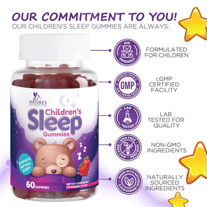 Nature's Nutrition Kinder Melatonin Gummis - 2mg Melatonin pro Portion - Vegane, Nicht-GVO Gummibärchen für erholsamen Schlaf, natürlicher Beerengeschmack - 60 Stück