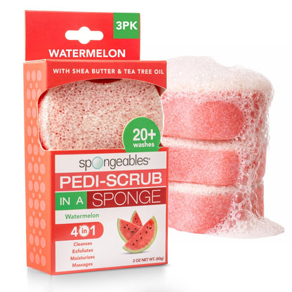Spongeables Pedi Scrub Fußpeeling-Schwamm mit 20+ Wäschen, Wassermelone, 3 Stück