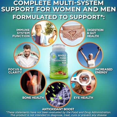 Vollwert-Multivitamin ohne Eisen, methyliert für Frauen und Männer, mit Obst & Gemüse, B-Komplex, Probiotika, Enzyme, CoQ10, Omega, Kurkuma, Non-GMO, 90 Kapseln