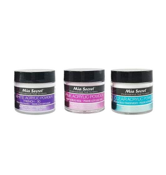 Mia Secret Acrylpulver - 1 oz x 3 (Weiß, Rosa, Klar) für Nägel