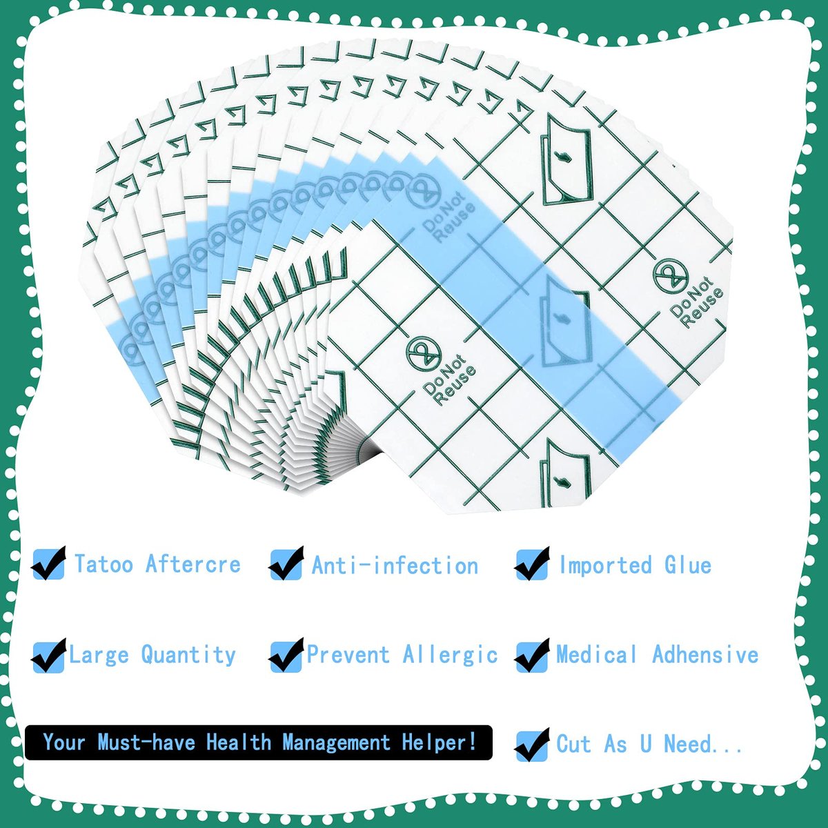 Nuanchu 100 Stück wasserdichte Pflaster, transparente Schutzfolie für Tattoos, 2,3 x 2,7 Zoll