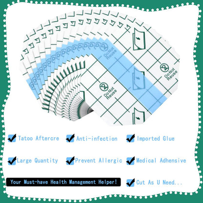 Nuanchu 100 Stück wasserdichte Pflaster, transparente Schutzfolie für Tattoos, 2,3 x 2,7 Zoll