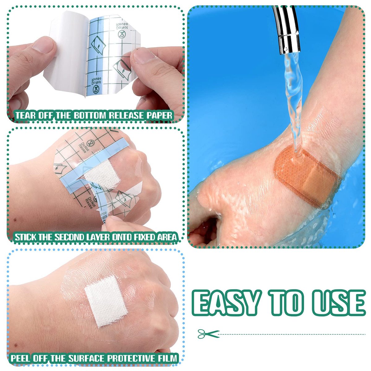 Nuanchu 100 Stück wasserdichte Pflaster, transparente Schutzfolie für Tattoos, 2,3 x 2,7 Zoll