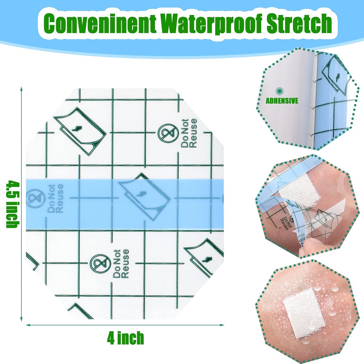 Nuanchu 100 Stück wasserdichte Pflaster, transparente Schutzfolie für Tattoos, 2,3 x 2,7 Zoll