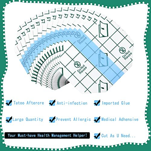 Nuanchu 100 Stück wasserdichte Pflaster, transparente Schutzfolie für Tattoos, 2,3 x 2,7 Zoll