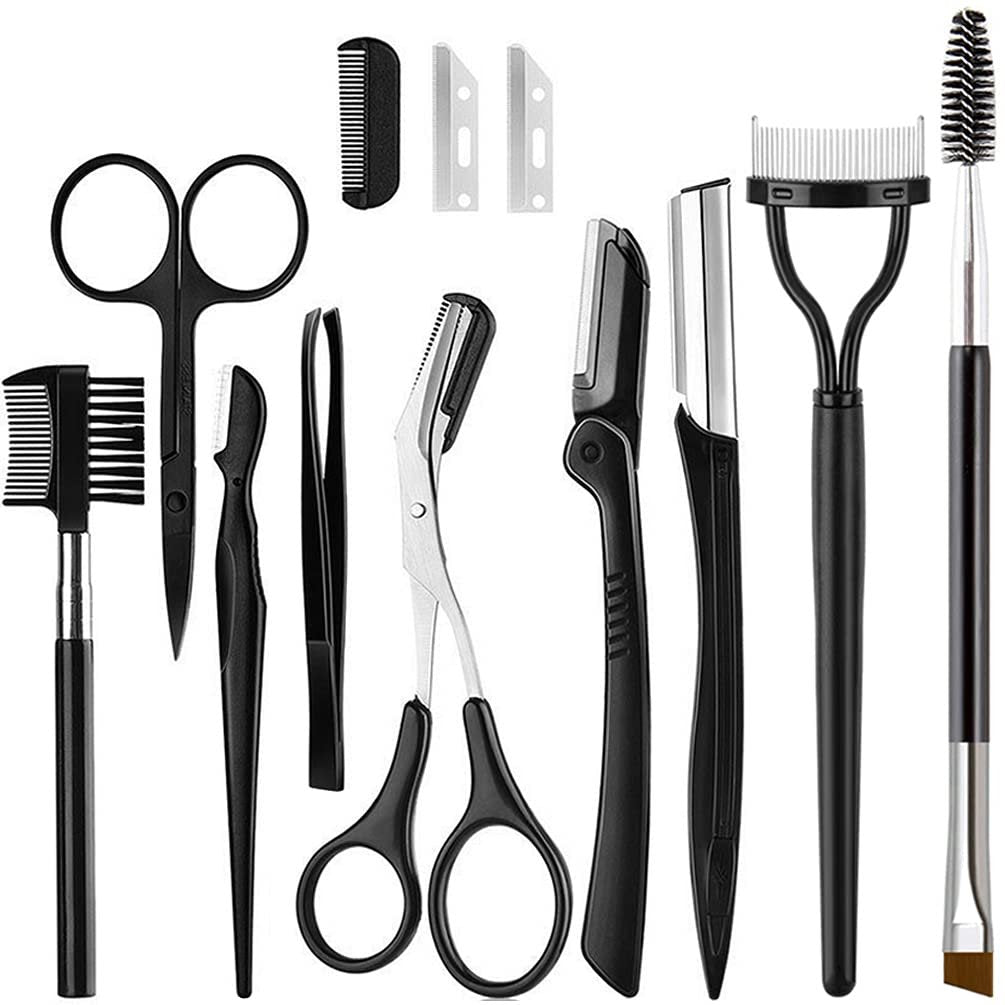 KINGMAS 9-teiliges Augenbrauen-Trimmer-Set für Damen – Gesichtsrasierer, Augenbrauenkamm, Winkelbürste, Pflegeschere, Pinzette