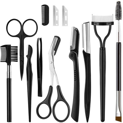 KINGMAS 9-teiliges Augenbrauen-Trimmer-Set für Damen – Gesichtsrasierer, Augenbrauenkamm, Winkelbürste, Pflegeschere, Pinzette