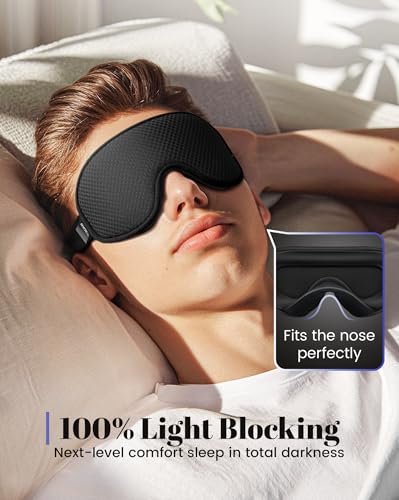WAOAW Schlafmaske für Männer und Frauen: Lichtdichte Augenmaske für erholsamen Schlaf – 3D atmungsaktive, weiche und bequeme Schlafmaske für Reisen – Verstellbare, lichtblockierende Nachtmaske