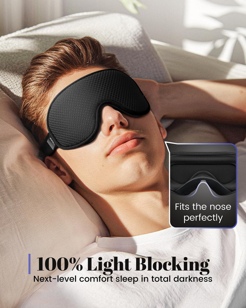 WAOAW Schlafmaske für Männer und Frauen: Lichtdichte Augenmaske für erholsamen Schlaf – 3D atmungsaktive, weiche und bequeme Schlafmaske für Reisen – Verstellbare, lichtblockierende Nachtmaske