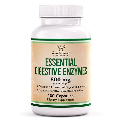 Verdauungsenzyme - 800mg Mischung aller 10 wichtigsten Verdauungs- und Pankreasenzyme (Amylase, Lipase, Bromelain, Lactase, Papain, Protease, Cellulase, Maltase, Invertase) von Double Wood