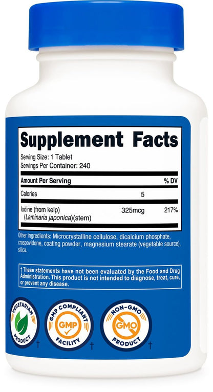 Nutricost Kelp Tabletten, 325mcg Jod, 240 Tabletten – Nicht-GVO, Glutenfrei