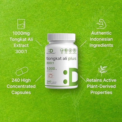 Tongkat Ali Extrakt 300:1 mit Bockshornklee 1.100 mg – Indonesischer Longjack Eurycoma Longifolia Wurzel – Extra starkes pflanzliches Nahrungsergänzungsmittel für Energie