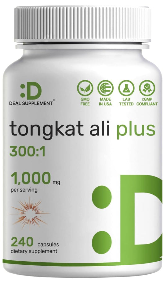 Tongkat Ali Extrakt 300:1 mit Bockshornklee 1.100 mg – Indonesischer Longjack Eurycoma Longifolia Wurzel – Extra starkes pflanzliches Nahrungsergänzungsmittel für Energie