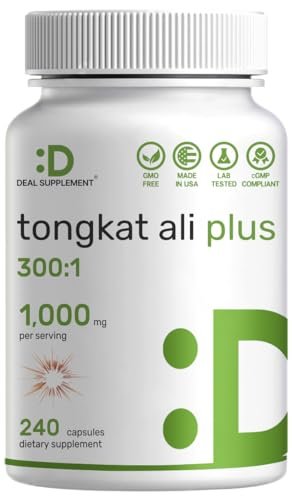 Tongkat Ali Extrakt 300:1 mit Bockshornklee 1.100 mg – Indonesischer Longjack Eurycoma Longifolia Wurzel – Extra starkes pflanzliches Nahrungsergänzungsmittel für Energie