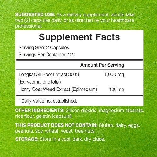Tongkat Ali Extrakt 300:1 mit Bockshornklee 1.100 mg – Indonesischer Longjack Eurycoma Longifolia Wurzel – Extra starkes pflanzliches Nahrungsergänzungsmittel für Energie