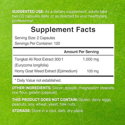 Tongkat Ali Extrakt 300:1 mit Bockshornklee 1.100 mg – Indonesischer Longjack Eurycoma Longifolia Wurzel – Extra starkes pflanzliches Nahrungsergänzungsmittel für Energie