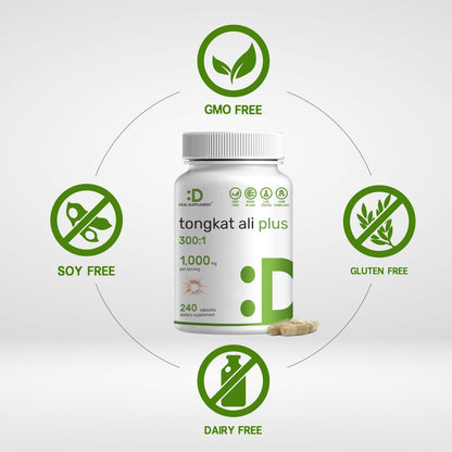Tongkat Ali Extrakt 300:1 mit Bockshornklee 1.100 mg – Indonesischer Longjack Eurycoma Longifolia Wurzel – Extra starkes pflanzliches Nahrungsergänzungsmittel für Energie