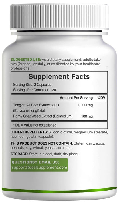 Tongkat Ali Extrakt 300:1 mit Bockshornklee 1.100 mg – Indonesischer Longjack Eurycoma Longifolia Wurzel – Extra starkes pflanzliches Nahrungsergänzungsmittel für Energie