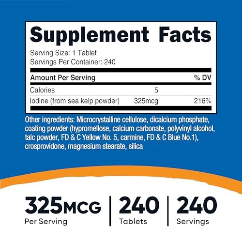 Nutricost Jod (Natürliches Jod aus Seetang) 325 mcg, 240 Tabletten – Non-GMO, Glutenfrei