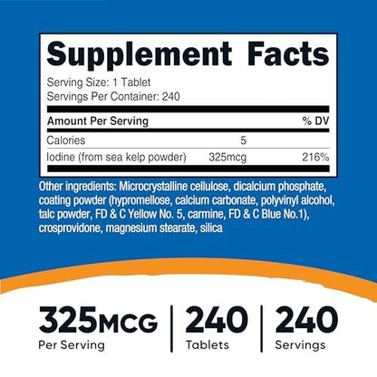 Nutricost Jod (Natürliches Jod aus Seetang) 325 mcg, 240 Tabletten – Non-GMO, Glutenfrei