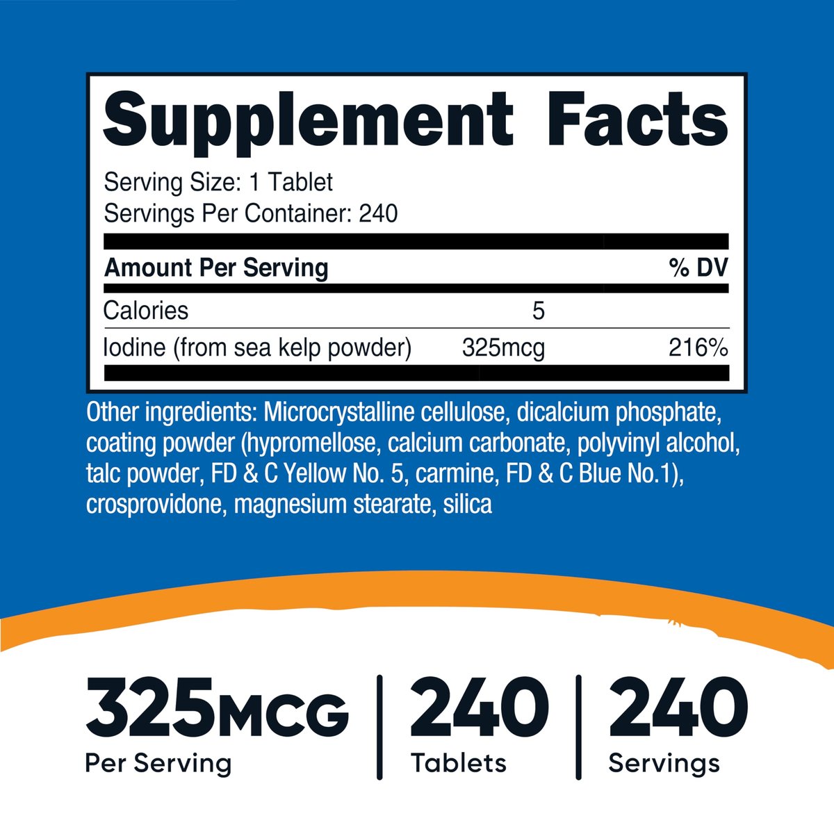Nutricost Jod (Natürliches Jod aus Seetang) 325 mcg, 240 Tabletten – Non-GMO, Glutenfrei