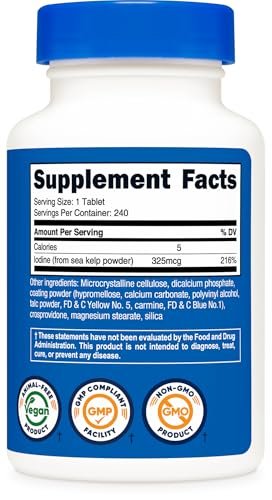 Nutricost Jod (Natürliches Jod aus Seetang) 325 mcg, 240 Tabletten – Non-GMO, Glutenfrei