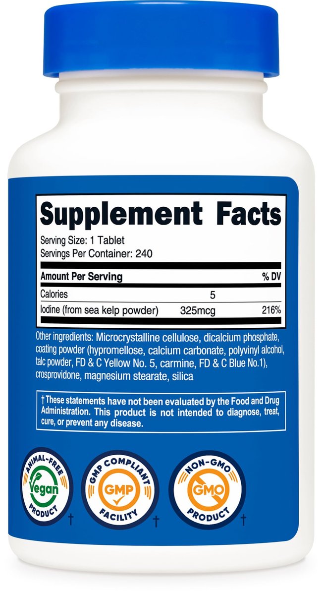 Nutricost Jod (Natürliches Jod aus Seetang) 325 mcg, 240 Tabletten – Non-GMO, Glutenfrei