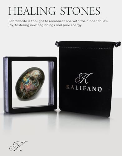 KALIFANO Palmstein mit heilender & beruhigender Wirkung - AAA+ Grade High Energy Sorgenstein mit Infokarte - Reiki-Kristall für Mut (Familienbetrieb) (Labradorit)