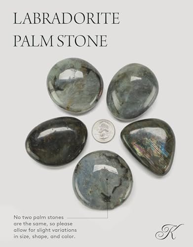 KALIFANO Palmstein mit heilender & beruhigender Wirkung - AAA+ Grade High Energy Sorgenstein mit Infokarte - Reiki-Kristall für Mut (Familienbetrieb) (Labradorit)