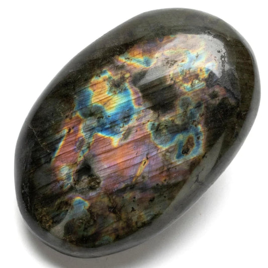 KALIFANO Palmstein mit heilender & beruhigender Wirkung - AAA+ Grade High Energy Sorgenstein mit Infokarte - Reiki-Kristall für Mut (Familienbetrieb) (Labradorit)