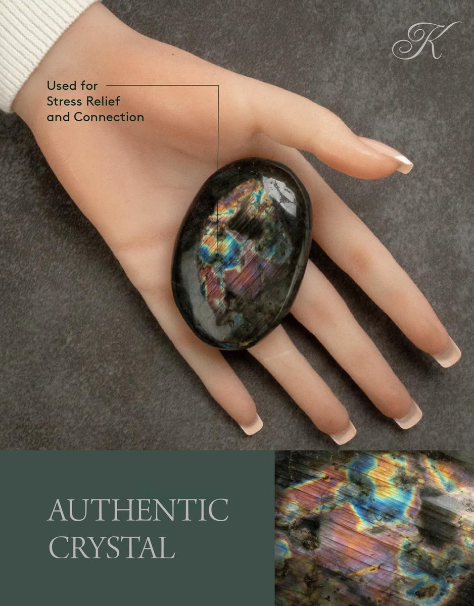 KALIFANO Palmstein mit heilender & beruhigender Wirkung - AAA+ Grade High Energy Sorgenstein mit Infokarte - Reiki-Kristall für Mut (Familienbetrieb) (Labradorit)