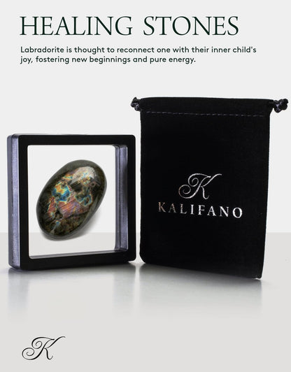 KALIFANO Palmstein mit heilender & beruhigender Wirkung - AAA+ Grade High Energy Sorgenstein mit Infokarte - Reiki-Kristall für Mut (Familienbetrieb) (Labradorit)